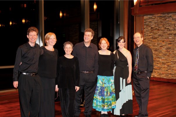 Rockport Music Festival,&nbsp;post concert cheer with Gary Gorczyca, Ann Bobo, Sharan Leventhal, Randall Hodgkinson, Leslie Amper, Mary Mackenzie, and Joshua Gordon after centennial performances of Schoenberg's Pierrot Lunaire&nbsp;and Stravinsky's …